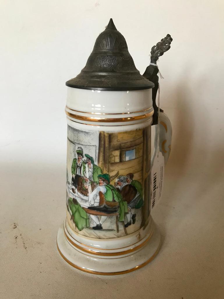 Porcelain German 1/2L Beer Stein W/Nude Lithopane