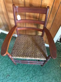 Antique Cherry Arm chair W/Woven Seat & Horizontal Slats