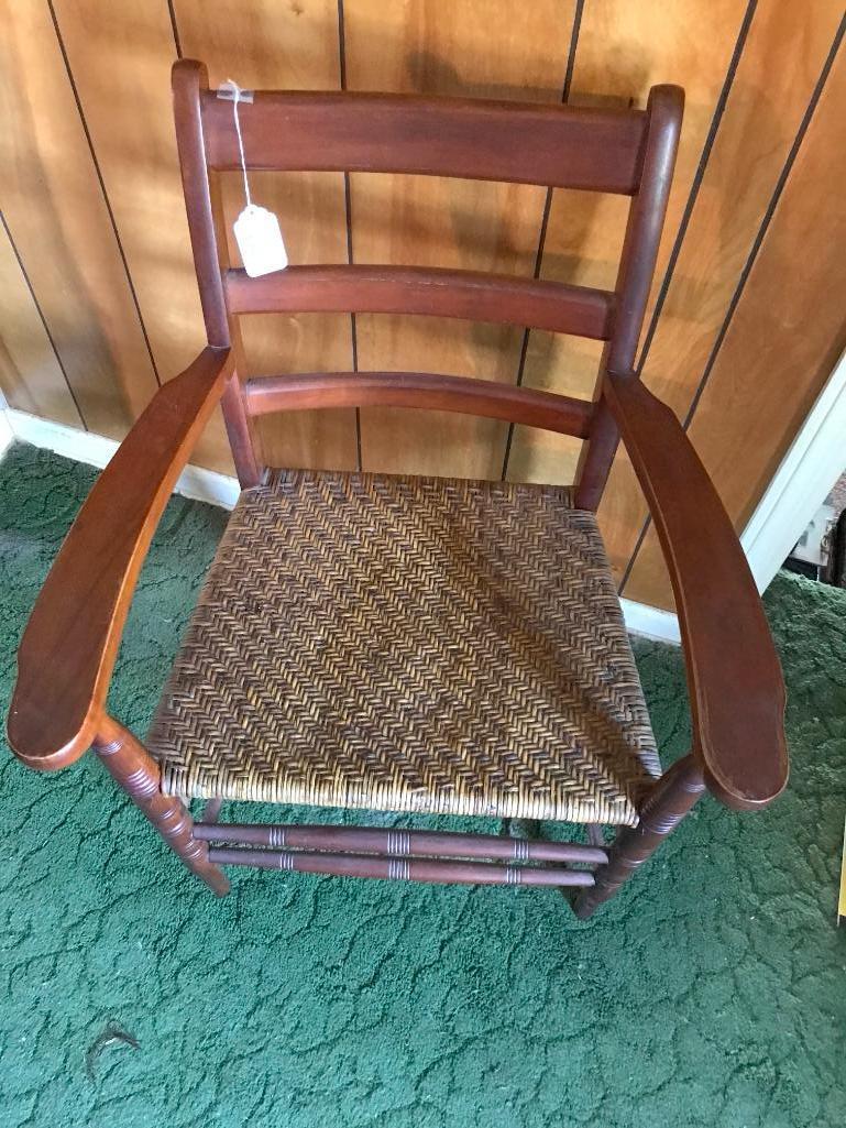 Antique Cherry Arm chair W/Woven Seat & Horizontal Slats
