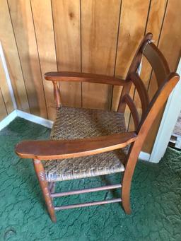 Antique Cherry Arm chair W/Woven Seat & Horizontal Slats