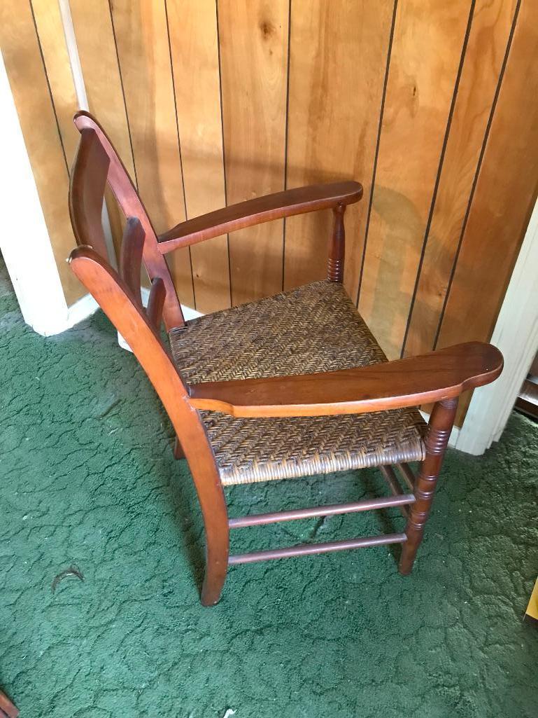 Antique Cherry Arm chair W/Woven Seat & Horizontal Slats