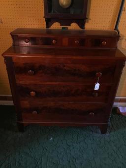 Antique Walnut Chest W/Burl Drawers & Hanky Boxes