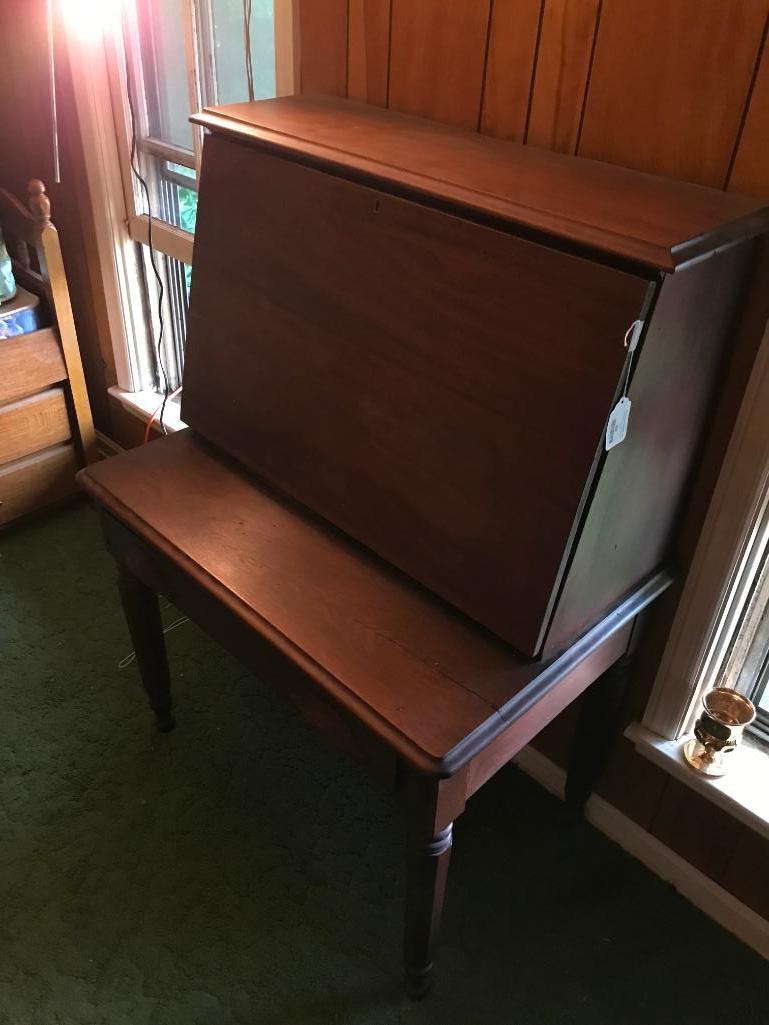 Walnut Drop Front Desk W/1 Drawer