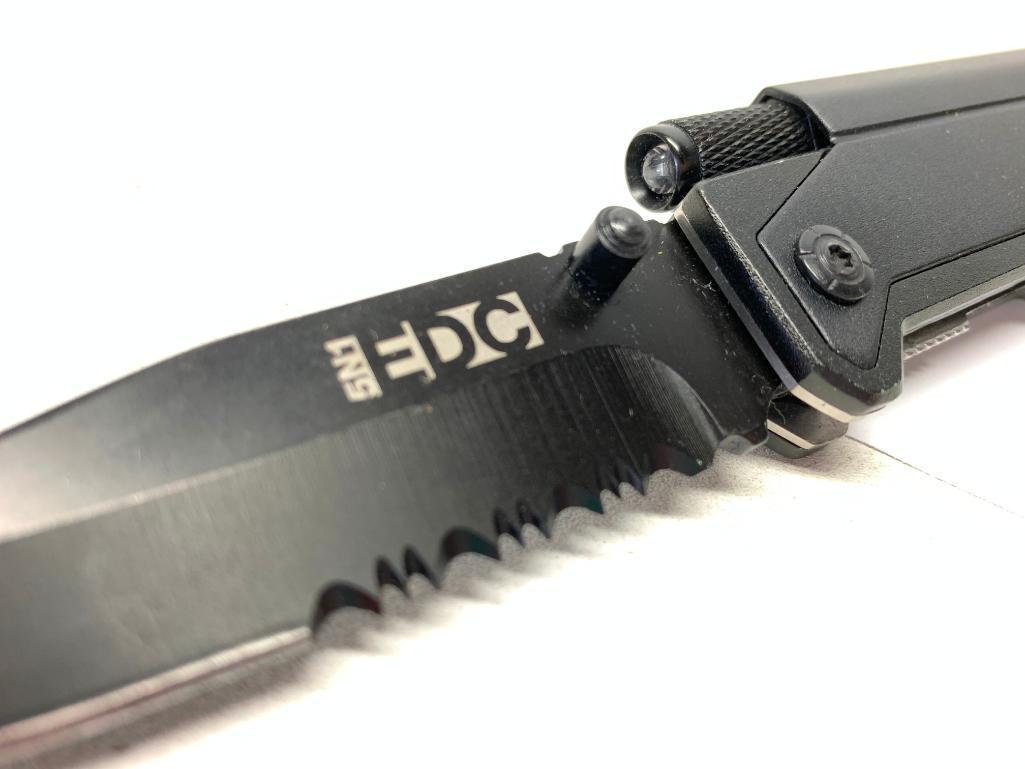 TRS 5N1 EDC Tactical Folding Knife, LED Flashlight W/Magnet, Ferro Rod, & Glass Breaker