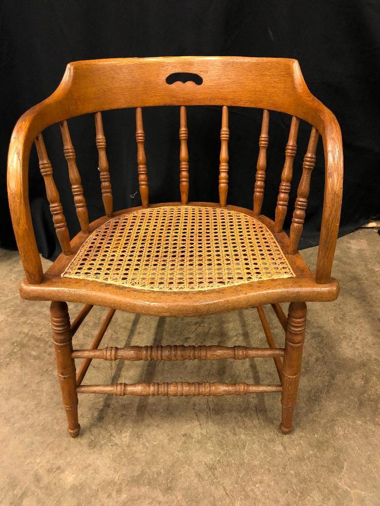 Rattan Bottom, Oak, Spindle Back Chair