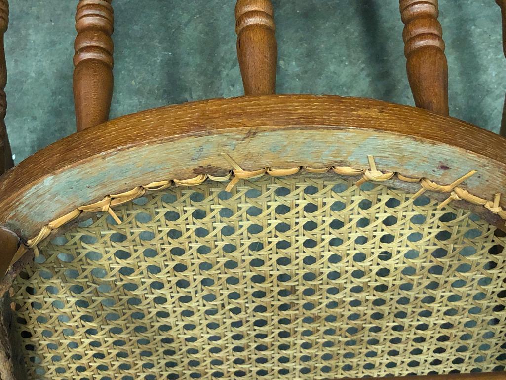 Rattan Bottom, Oak, Spindle Back Chair