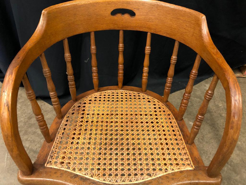 Rattan Bottom, Oak, Spindle Back Chair