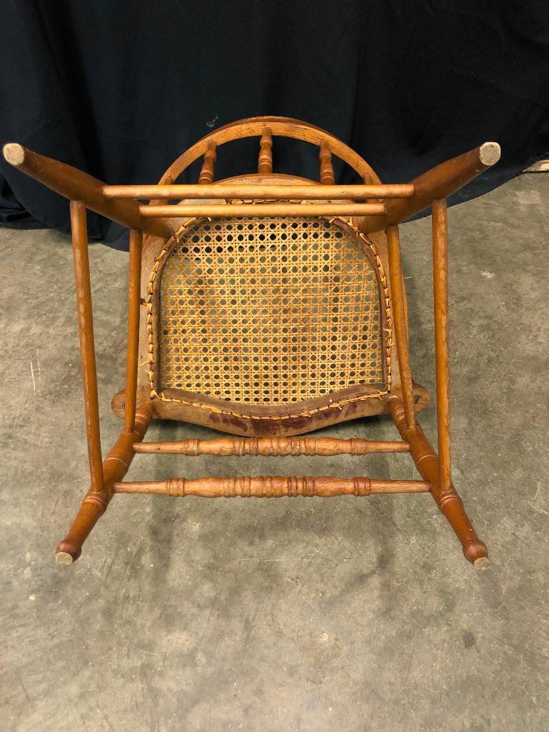 Rattan Bottom, Oak, Spindle Back Chair