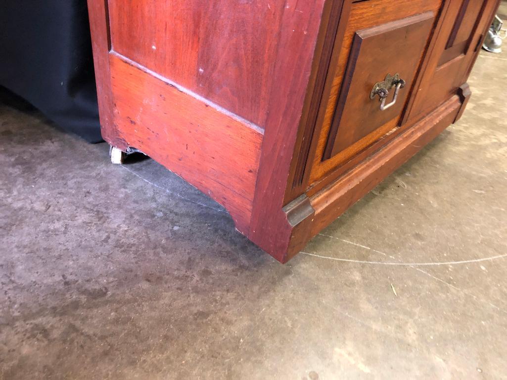 Antique Victorian Walnut Wash Stand W/Marble Top, Candle Holders, & Back Splash