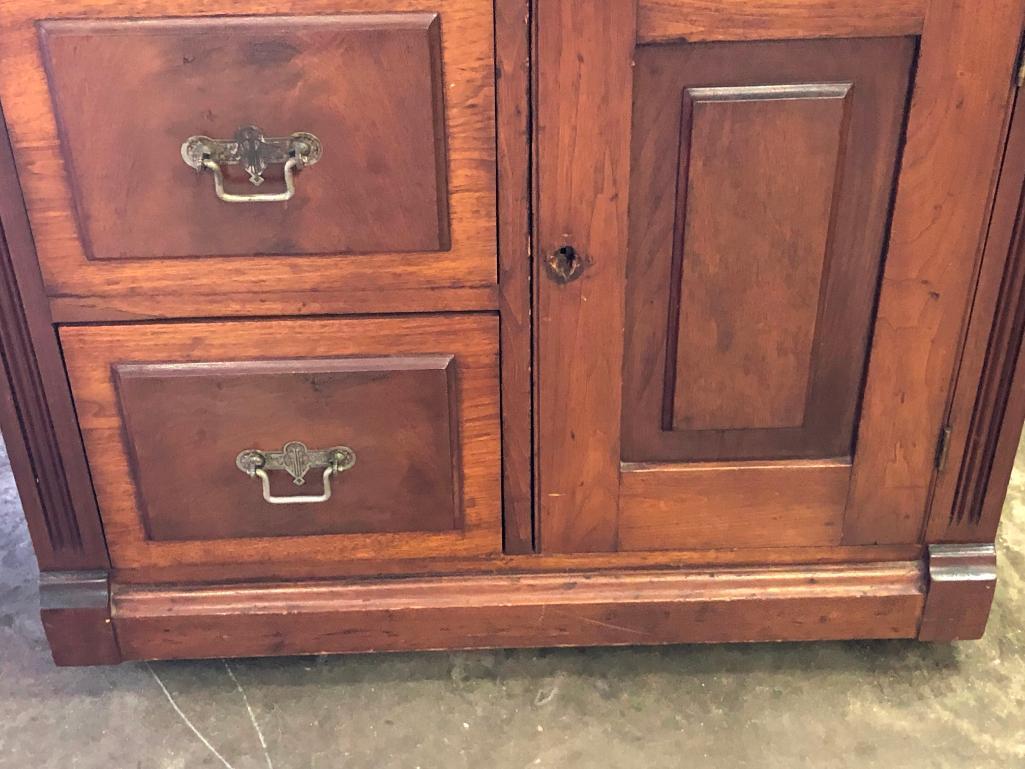 Antique Victorian Walnut Wash Stand W/Marble Top, Candle Holders, & Back Splash