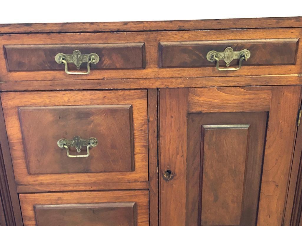 Antique Victorian Walnut Wash Stand W/Marble Top, Candle Holders, & Back Splash