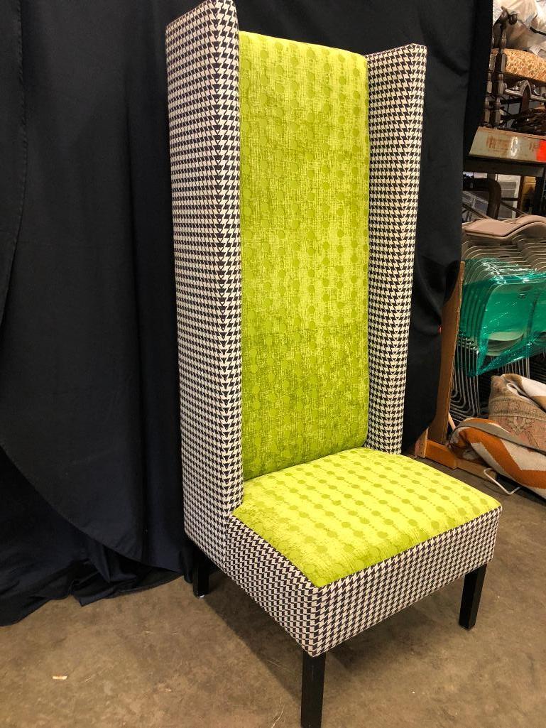 Interesting Chevron Pattern and Green Chair with Very High Back