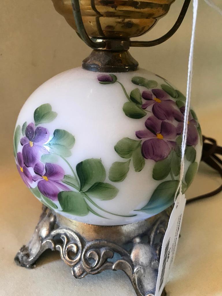 Vintage Hand Painted Milk Glass Electric Lamp