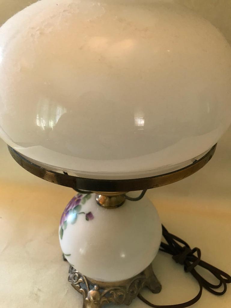 Vintage Hand Painted Milk Glass Electric Lamp