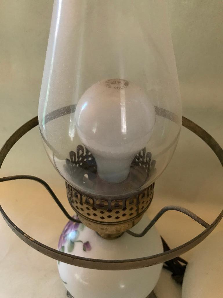 Vintage Hand Painted Milk Glass Electric Lamp