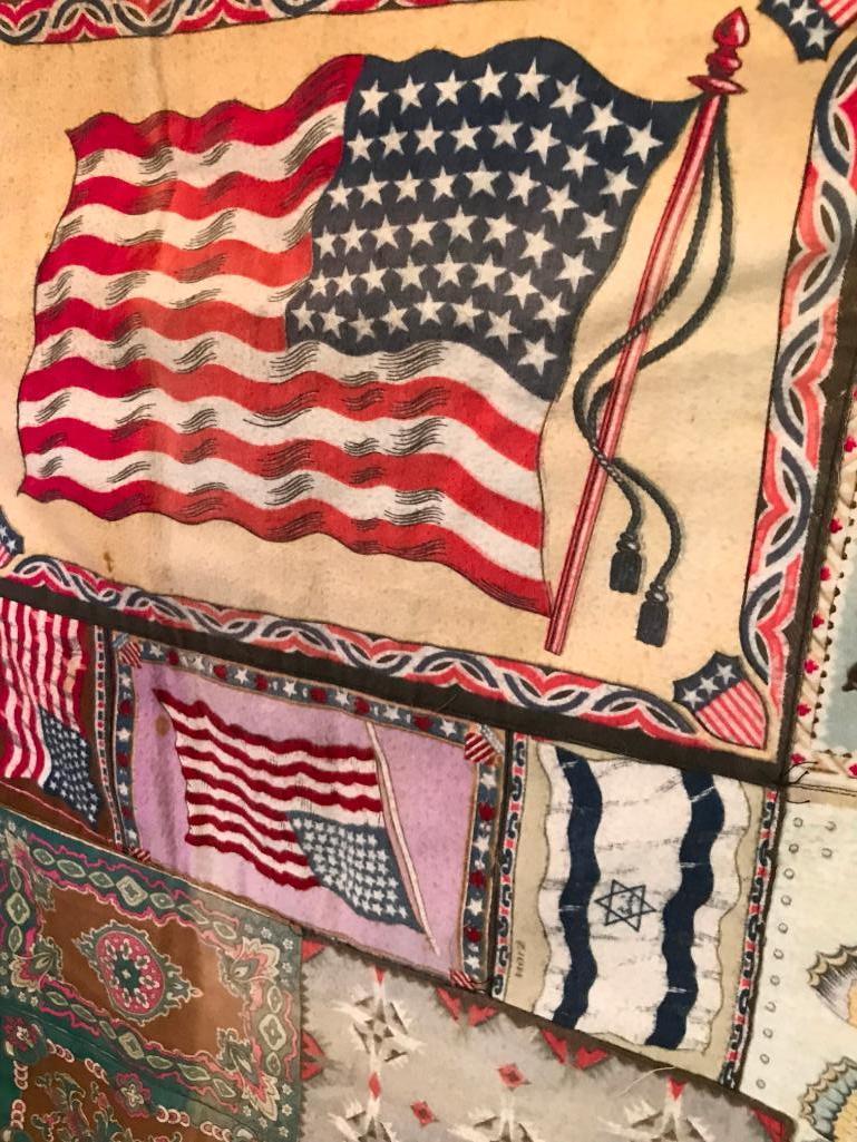 Very Unusual Antique Quilt Made From Cigar Silks