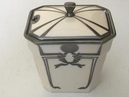 Lenox Belleek Lidded Sugar W/Sterling Silver Overlay