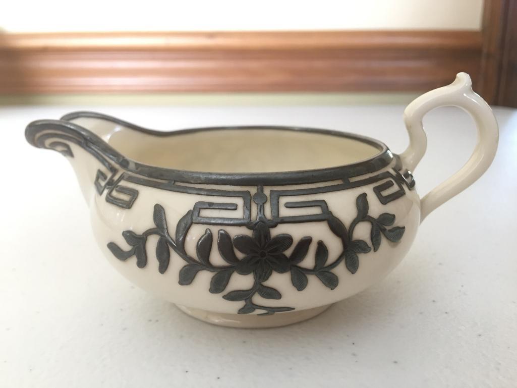 Willets Belleek Creamer W/Sterling Silver Overlay