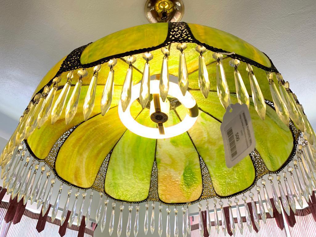 Vintage Leaded Glass Hanging Lamp Shade W/Prism's