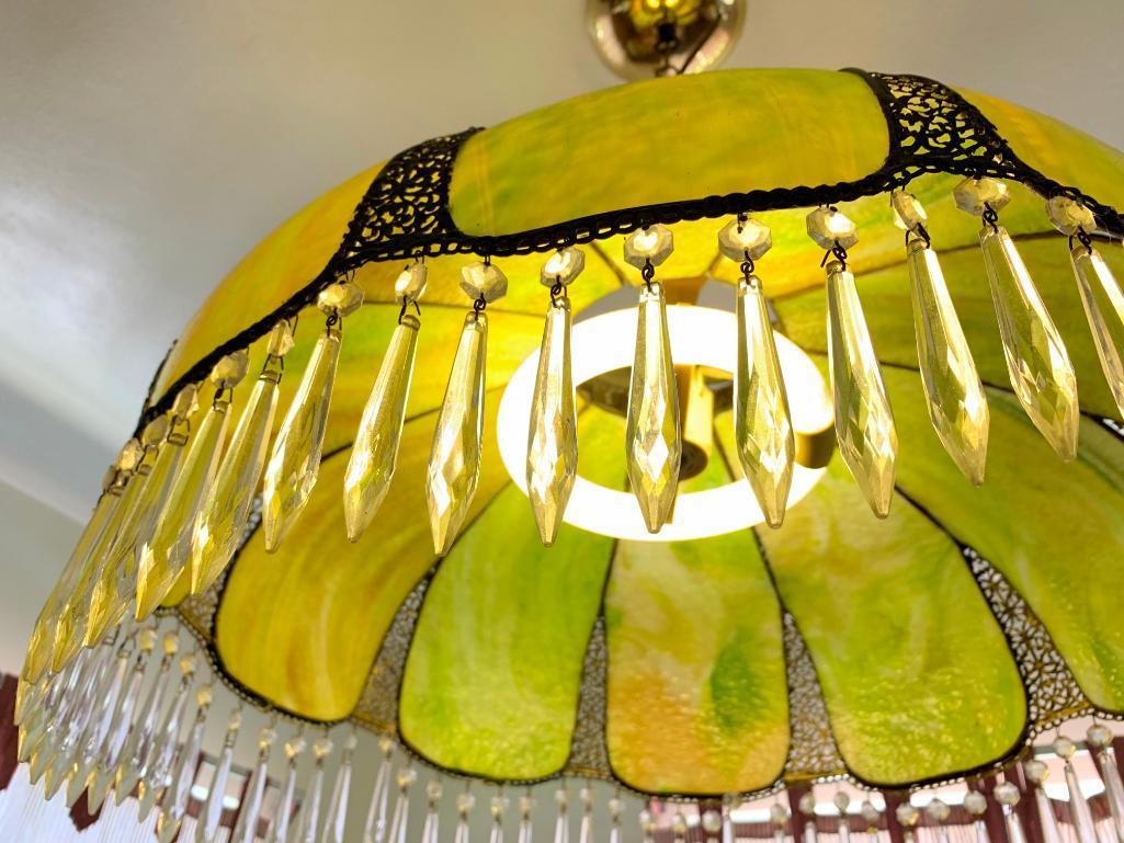 Vintage Leaded Glass Hanging Lamp Shade W/Prism's