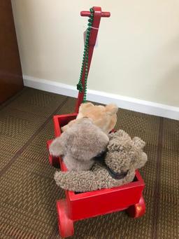 Painted Red Wooden Wagon W/Bears