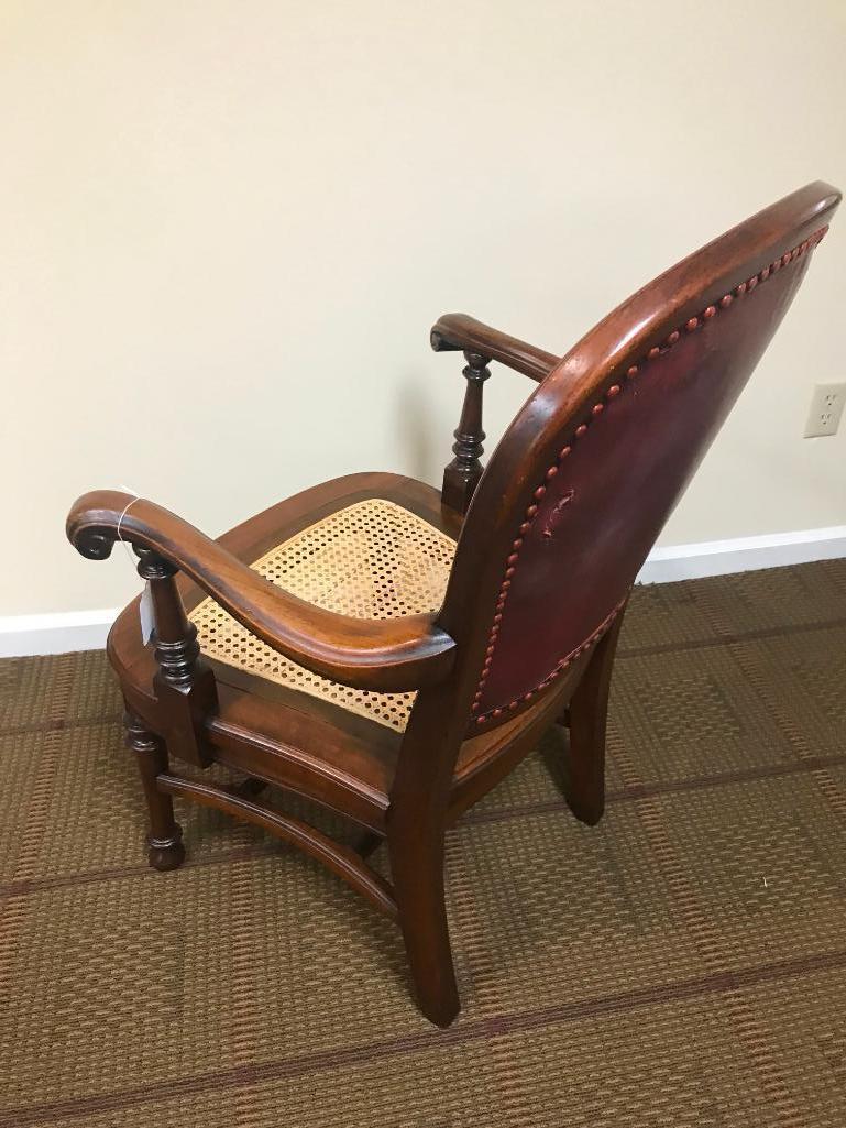 Vintage Walnut Side Chair W/Upholstered Back & Cane Seat