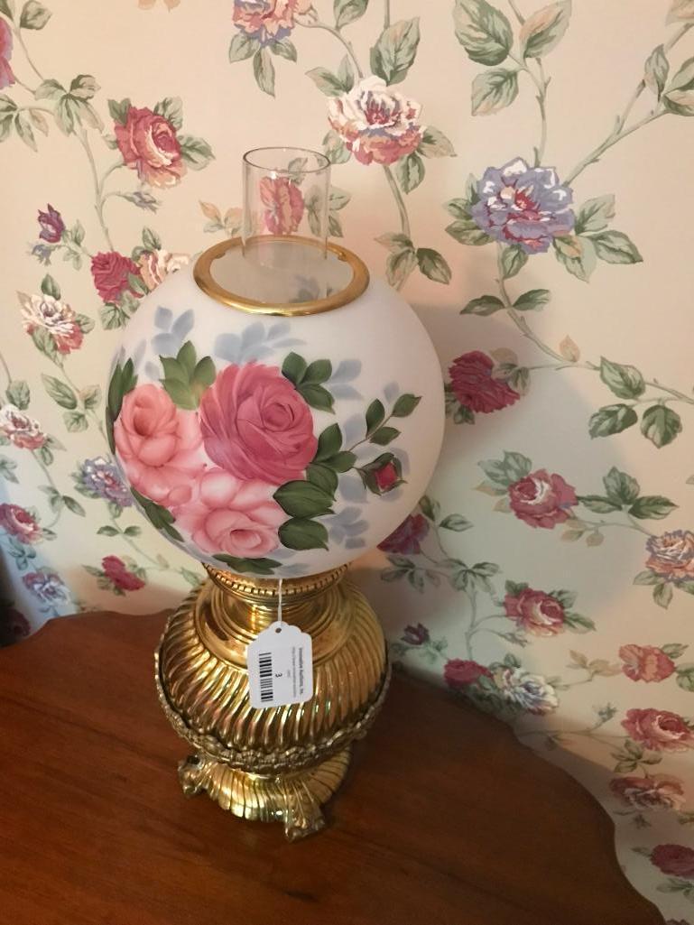 Vintage Brass Lamp W/Hand Painted Shade