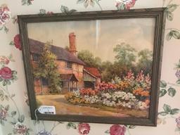 Vintage Framed Print Of Cottage Scene By Sidney Winder