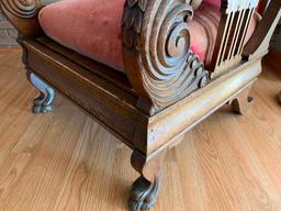 Antique Oak Morris Chair W/Winged Griffins & Claw Feet