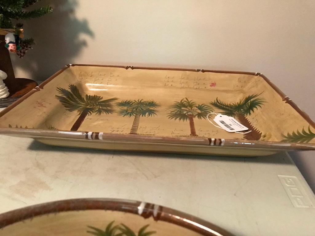 Bora Bora Serving Platter & Bowl W/Palm Tree Design