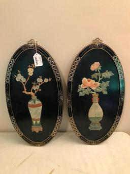 (2) Oriental Faux Jade/Soapstone Framed Wall Hangings