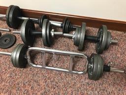 Weights: 110 Lbs. Of Iron Weights + Variety Of Dumbells & Curl Bars