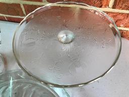 Glass Cake Plate, Dish and Divided Dish