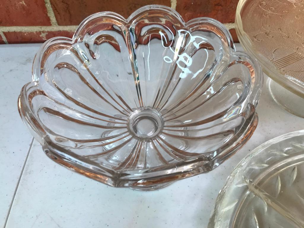 Glass Cake Plate, Dish and Divided Dish