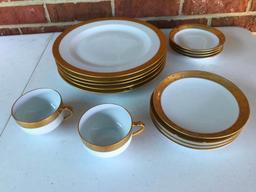 Service for 4 of Gold Overlay Dishes