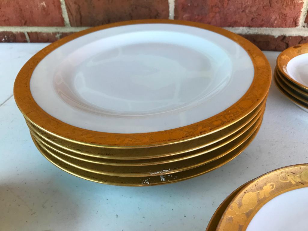 Service for 4 of Gold Overlay Dishes