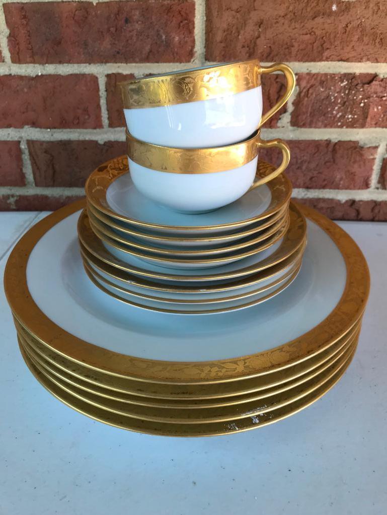 Service for 4 of Gold Overlay Dishes