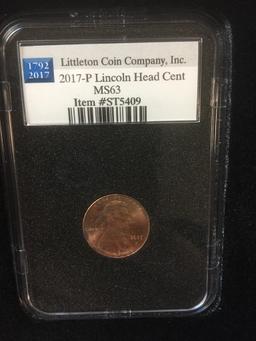 LIttleton Coin Co., Inc. Certified 2017 P Lincoln Head Cent in Case