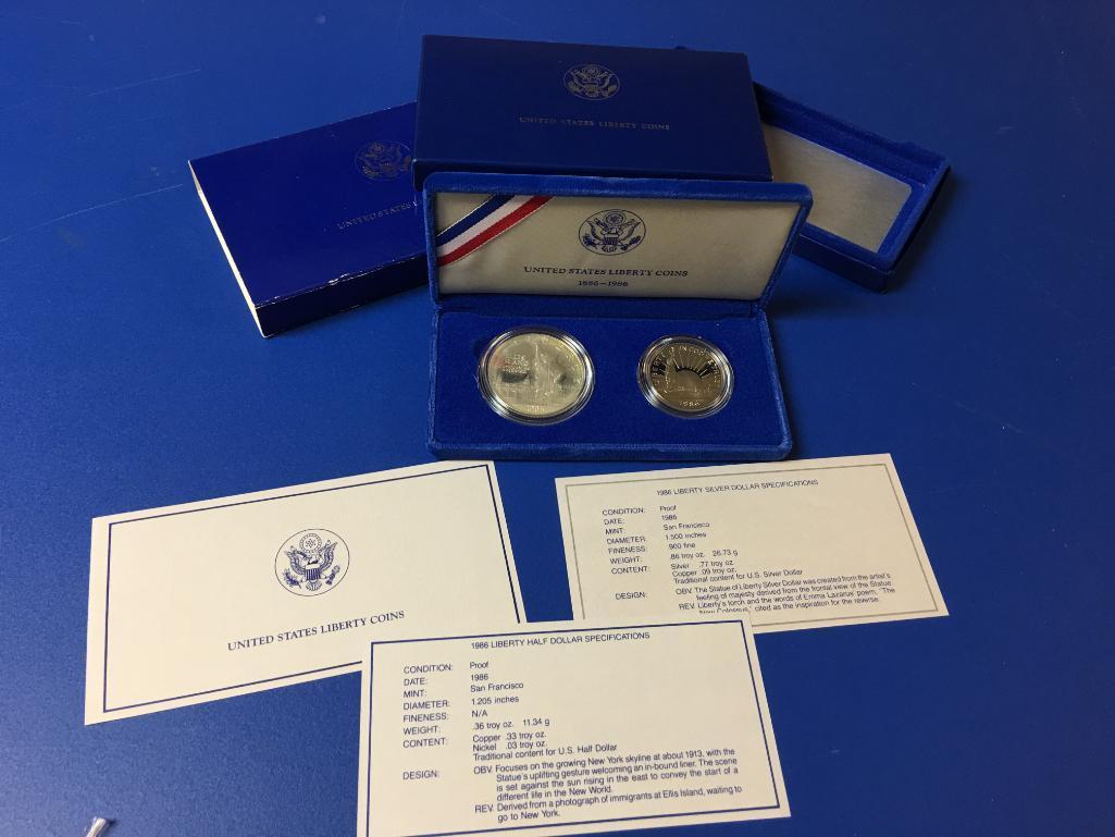 1986 United States LIberty Coins, Silver and Copper Half Set in Case