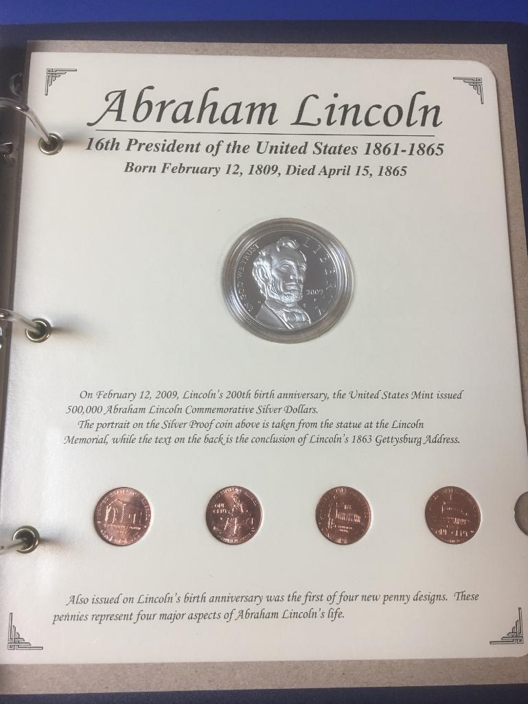 The Abraham Lincoln, Silver Proof Coin and Four, 2009 Pennies