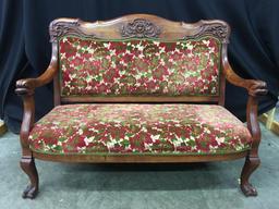 Antique Parlor Settee W/Carved Fish Heads & Claw Feet