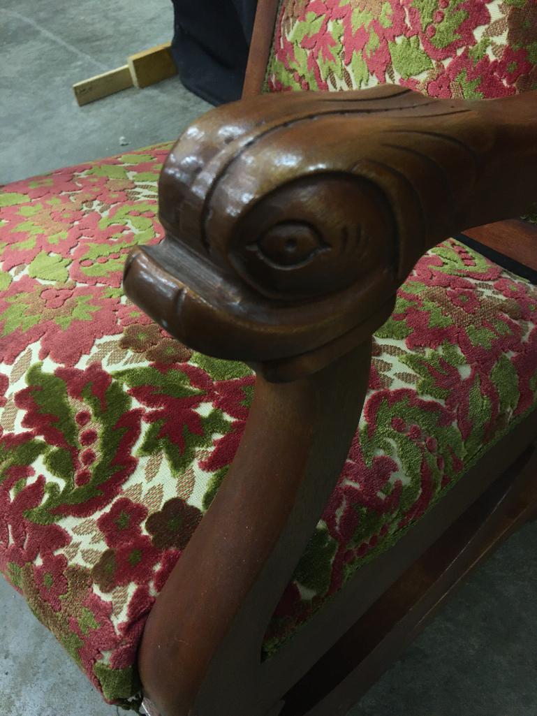 Antique Parlor Chair W/Carved Fish Heads & Claw Feet
