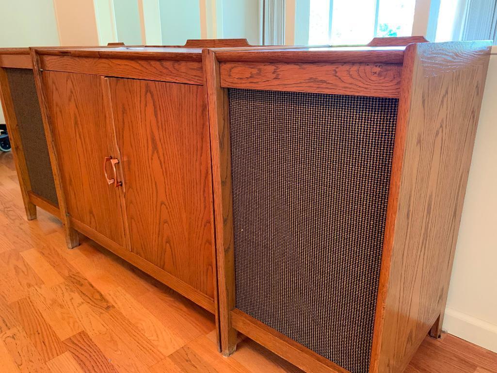 Custom Oak Stereo Cabinet W/Matching Speakers