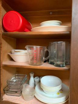 Kitchen Cabinet Group W/Glasses, Cups, Pyrex, & More!