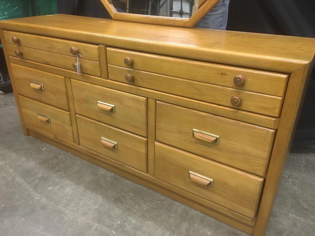 Bassett Oak Finish Dresser with Mirror