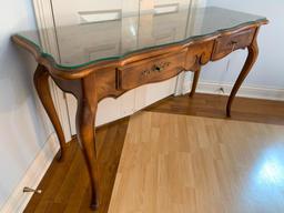 Ethan Allen French Country Console Table W/Plate Glass Protector