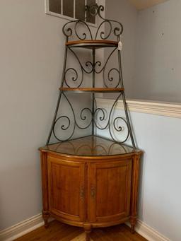 Wood & Wrought Iron Corner Rack W/Curved Wooden Doors