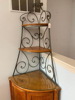 Wood & Wrought Iron Corner Rack W/Curved Wooden Doors