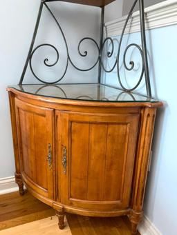 Wood & Wrought Iron Corner Rack W/Curved Wooden Doors