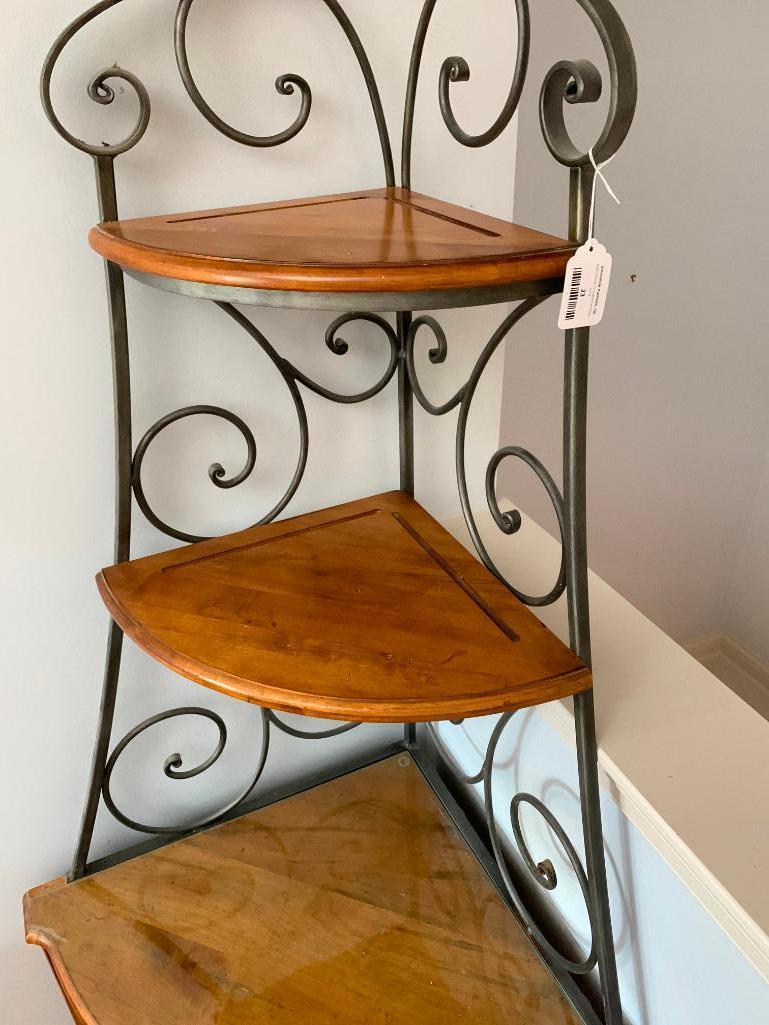 Wood & Wrought Iron Corner Rack W/Curved Wooden Doors